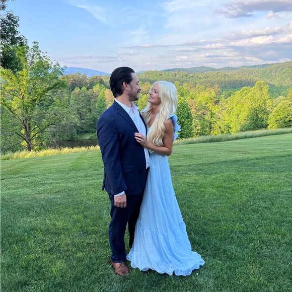 Floral Chiffon Cut Out Max Duval Gown in baby blue - Picture 2 of 3